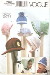 7705 VOGUE  INFANT/  BABY BONNETS 6 HATS PATTERN  NEWBORN-MEDIUM